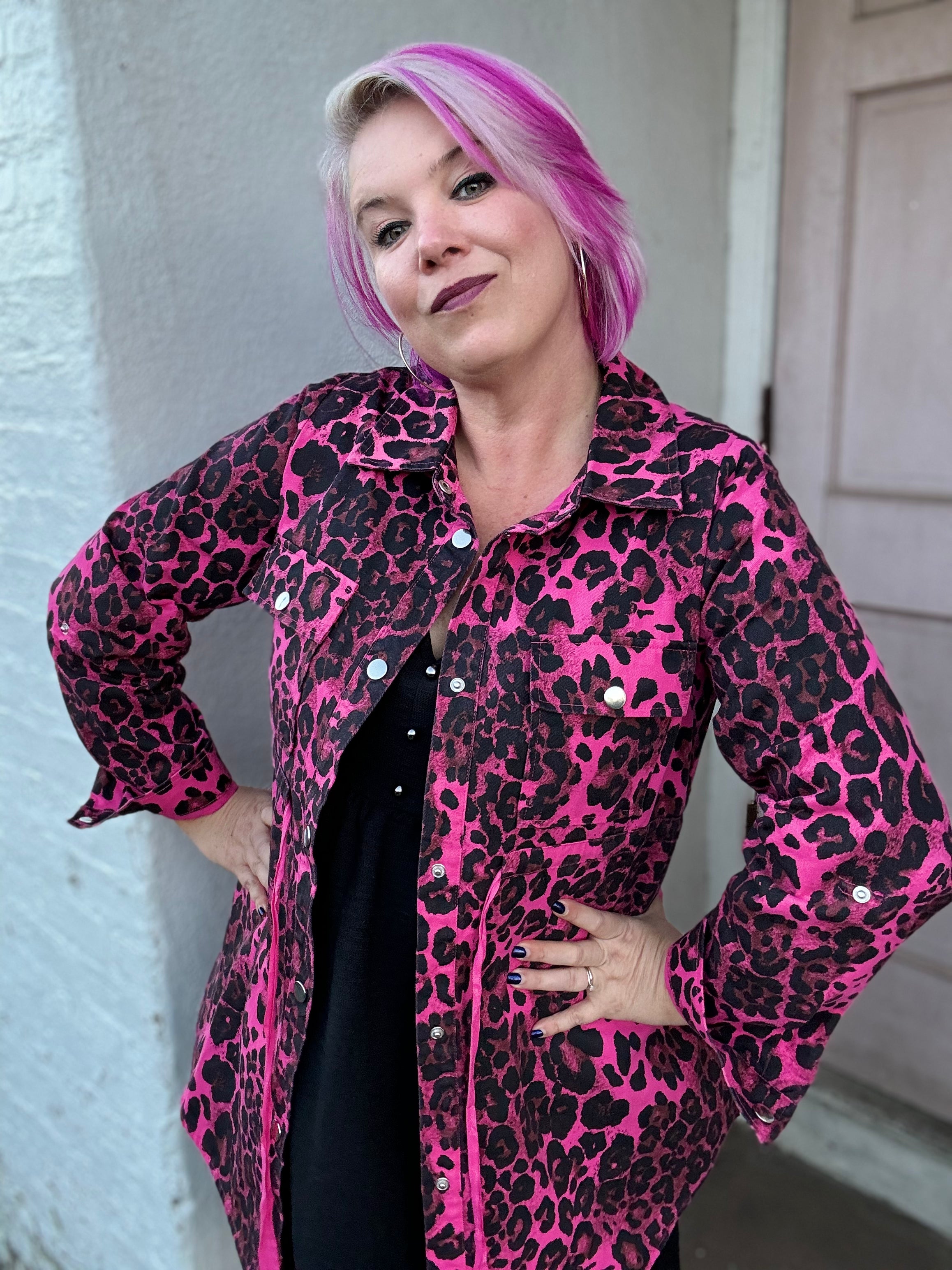 Jodifl Hot Pink Leopard Print Jacket Coats & Jackets