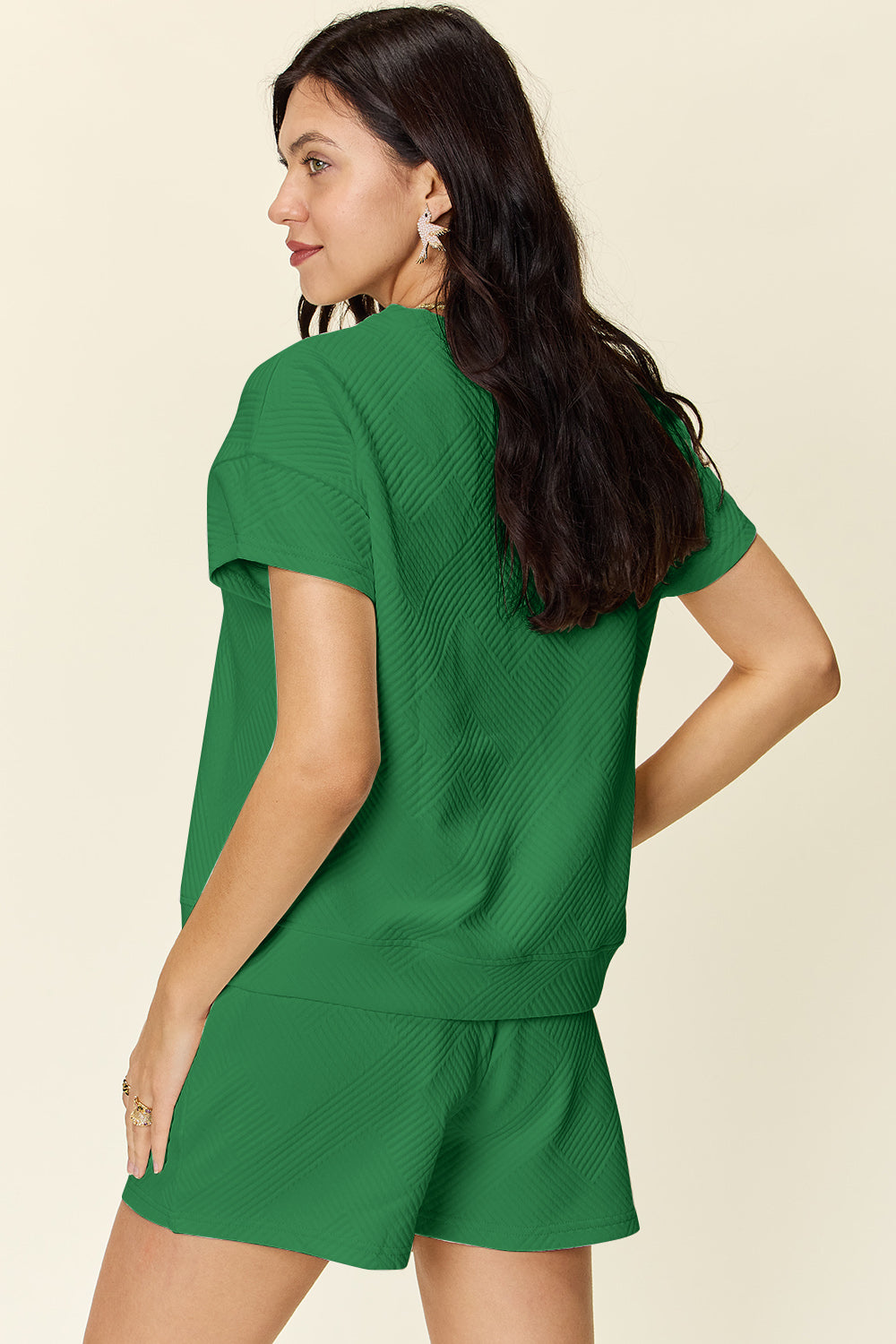 11 Colors- Double Take Quilted Textured Short Sleeve T-Shirt and Drawstring Shorts Set Loungewear