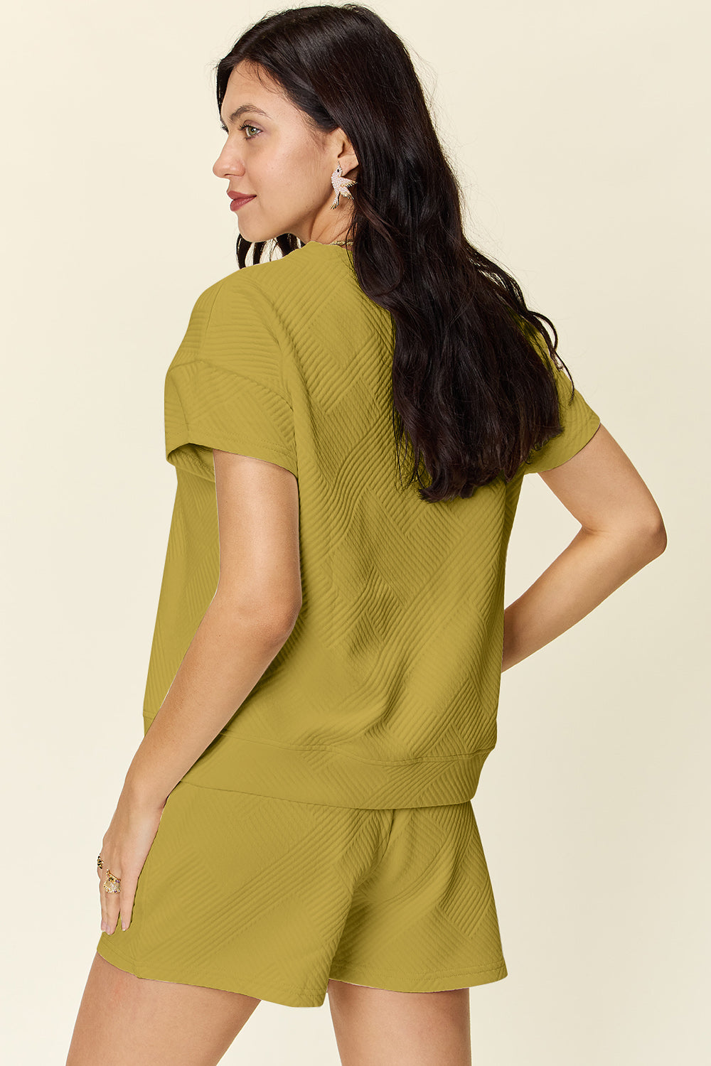 11 Colors- Double Take Quilted Textured Short Sleeve T-Shirt and Drawstring Shorts Set Loungewear