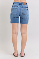 Judy Blue Mid Rise Bermudas Denim Shorts W/ Back Flap Pockets