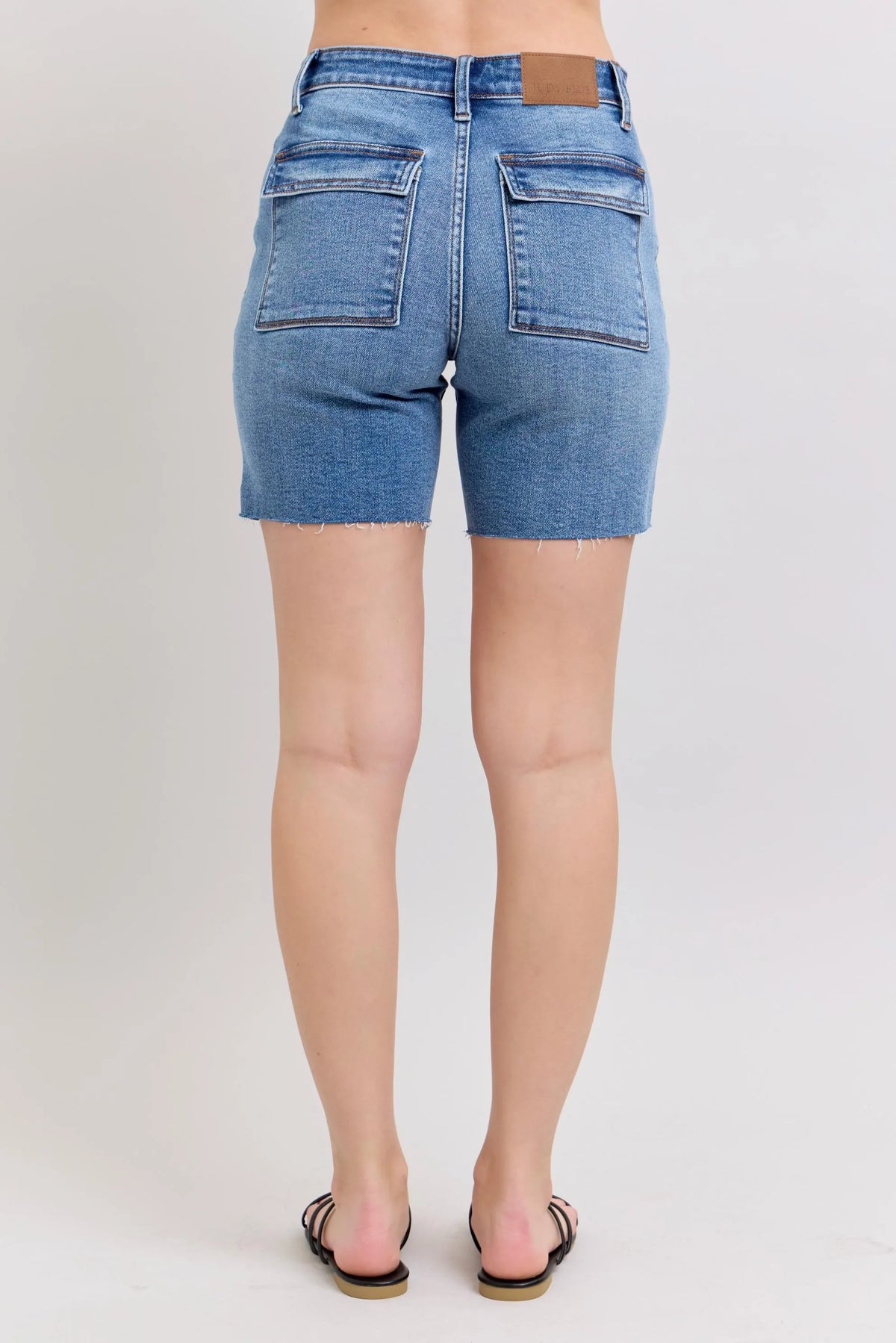 Judy Blue Mid Rise Bermudas Denim Shorts W/ Back Flap Pockets