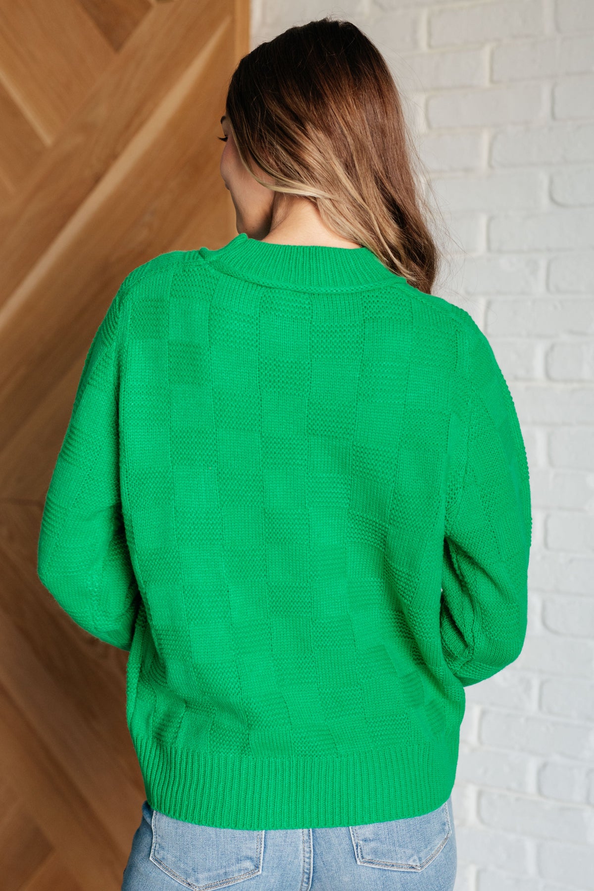 Jodifl A Song to Sing Checked Sweater Knit Pullover Tops