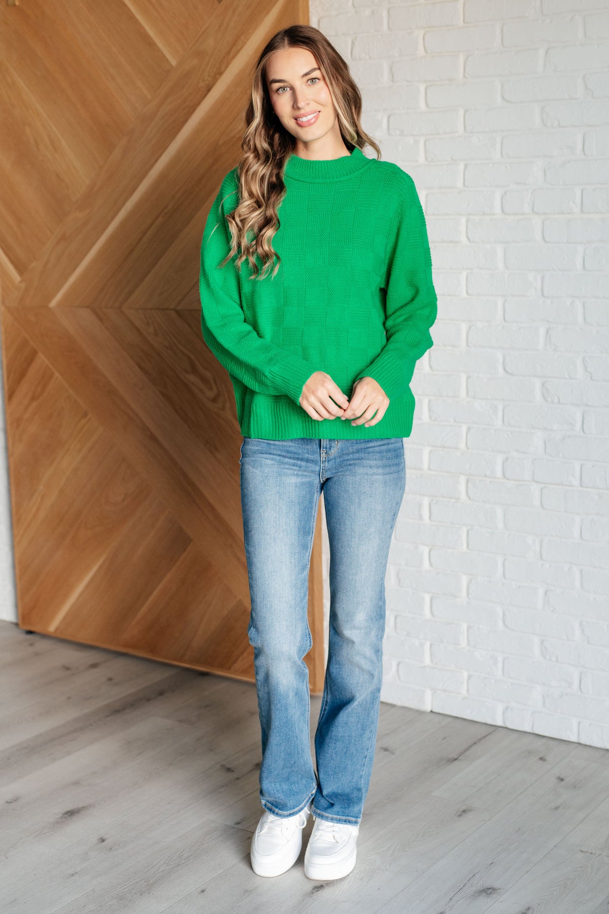 Jodifl A Song to Sing Checked Sweater Knit Pullover Tops