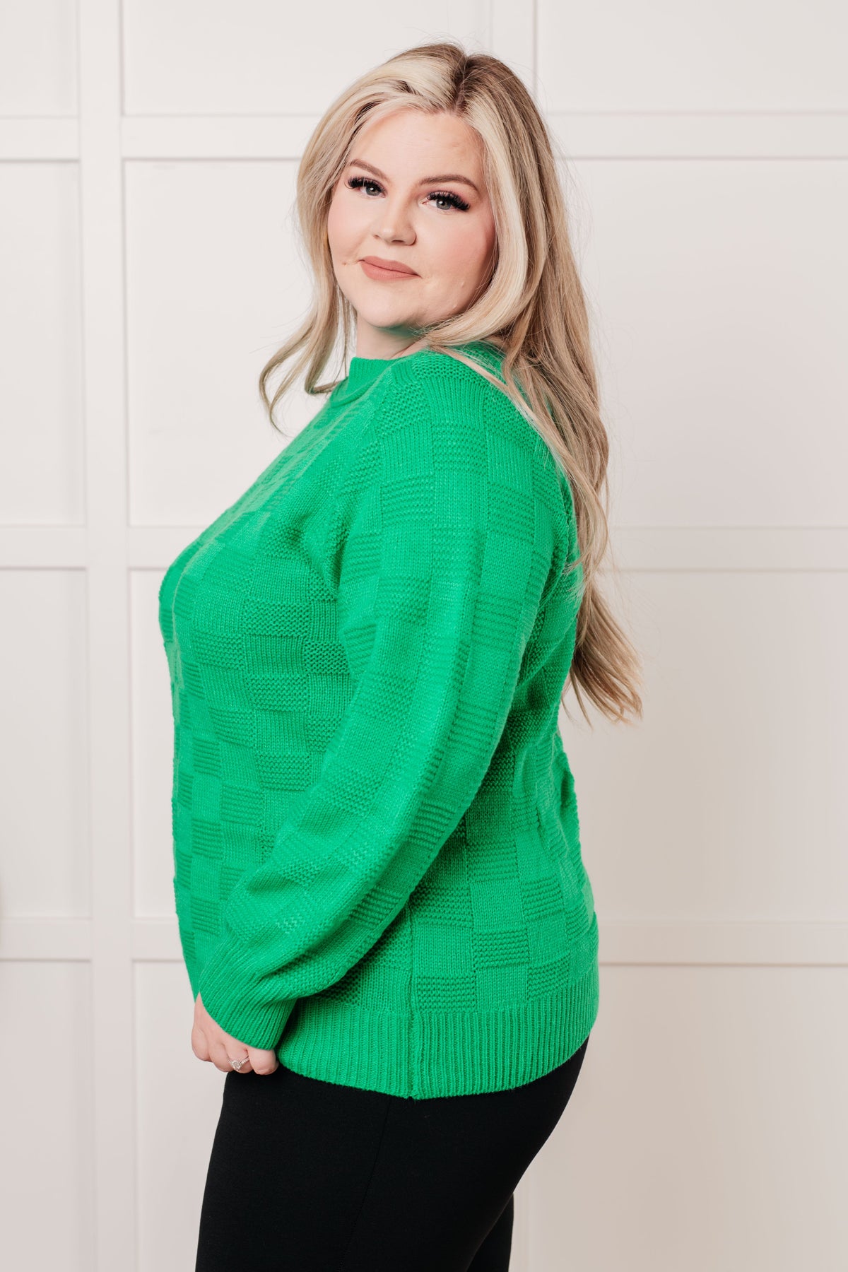 Jodifl A Song to Sing Checked Sweater Knit Pullover Tops