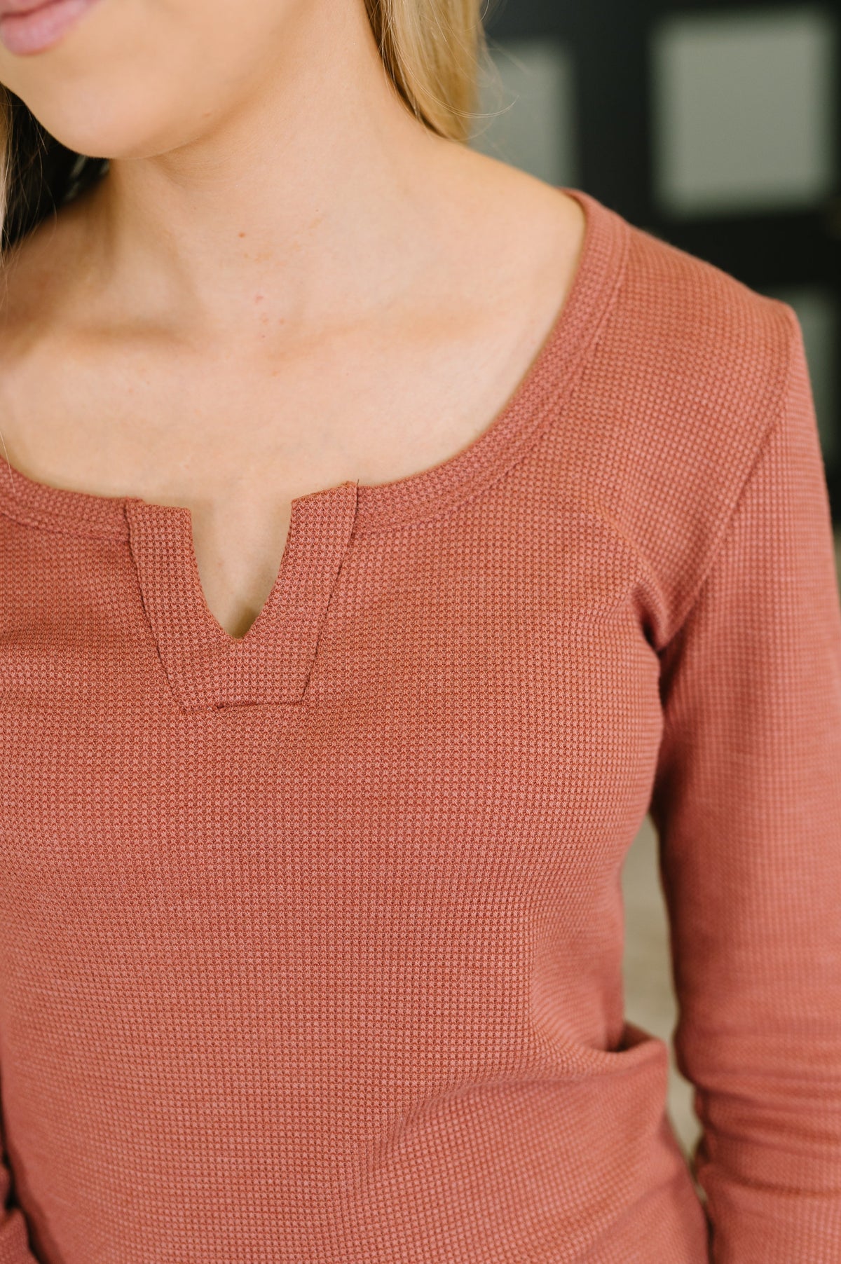 7th Ray All That I Know Split Neck Top in Marsala Tops