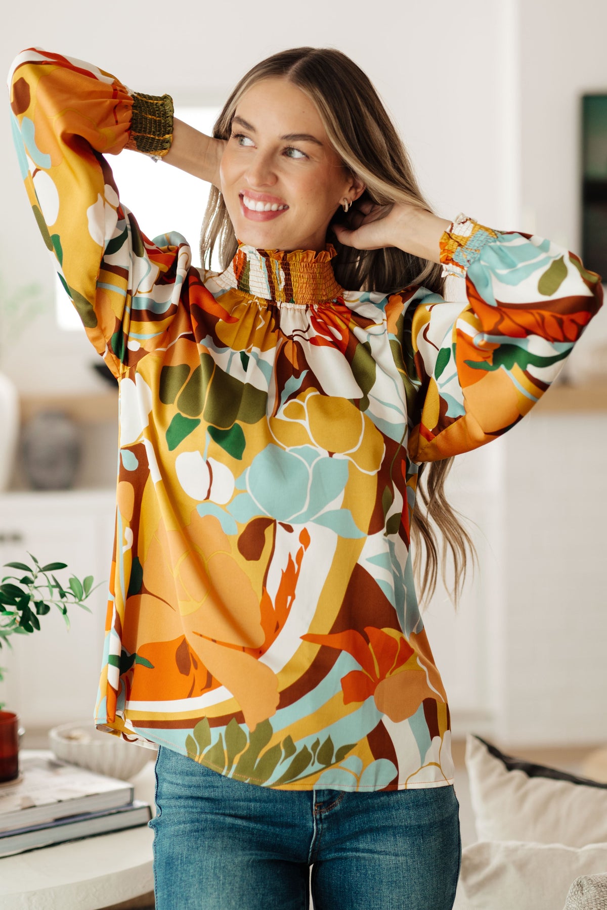 Jodifl All Together Now Mock Neck Blouse Tops
