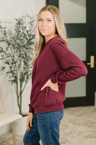 Zenana Always True Drop Shoulder Pullover in Dark Burgundy Sweatshirts
