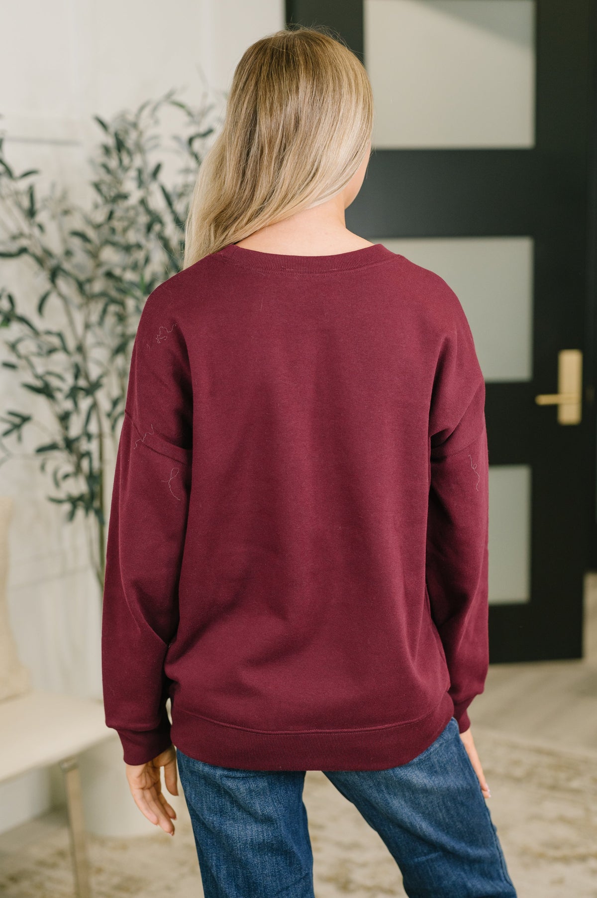 Zenana Always True Drop Shoulder Pullover in Dark Burgundy Sweatshirts