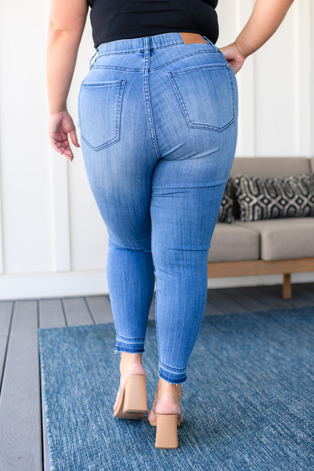 Judy Blue Amanda High Rise Pull on Release Hem Skinny Jeans Denim