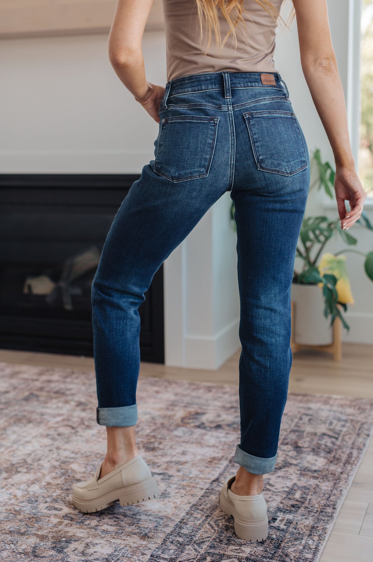Amber Cuffed Slim Fit Dark Wash Jeans Womens