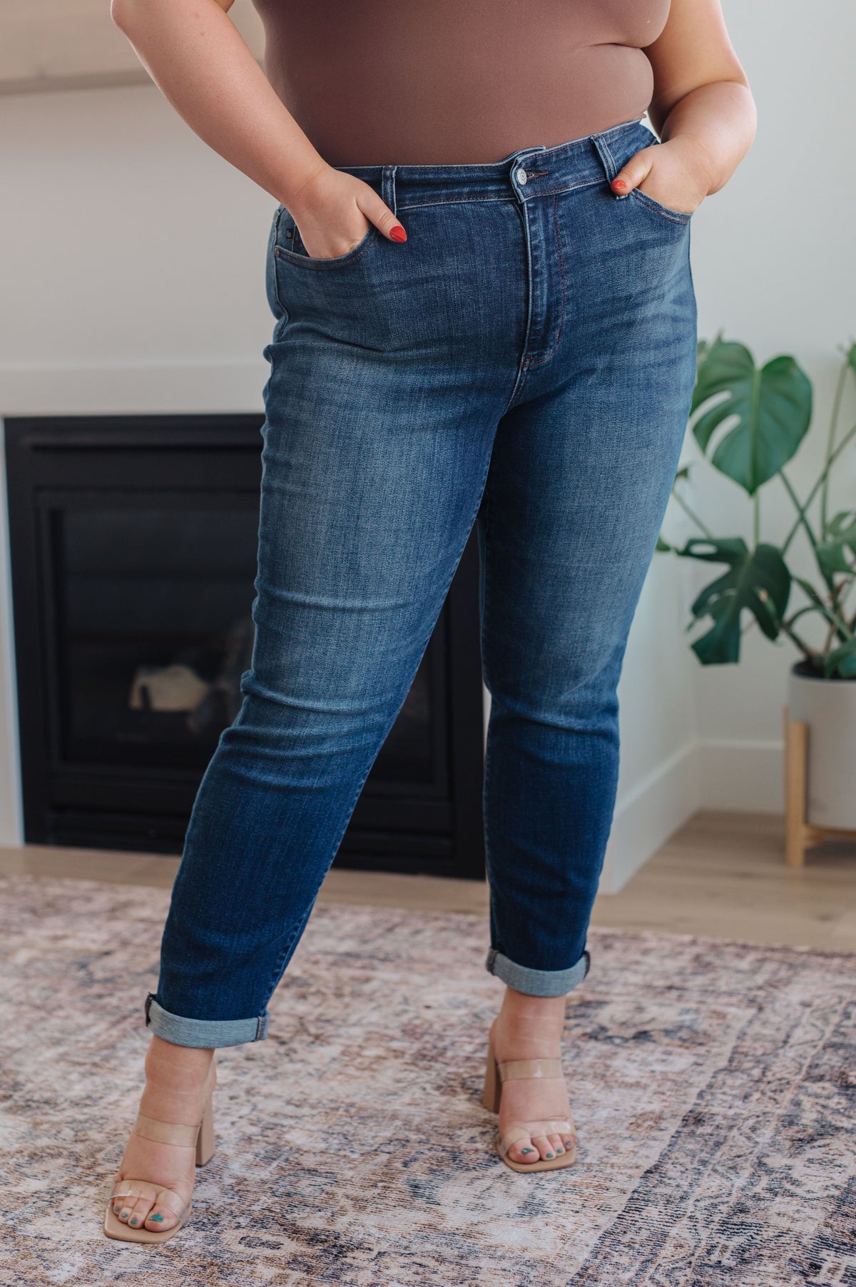 Amber Cuffed Slim Fit Dark Wash Jeans Womens