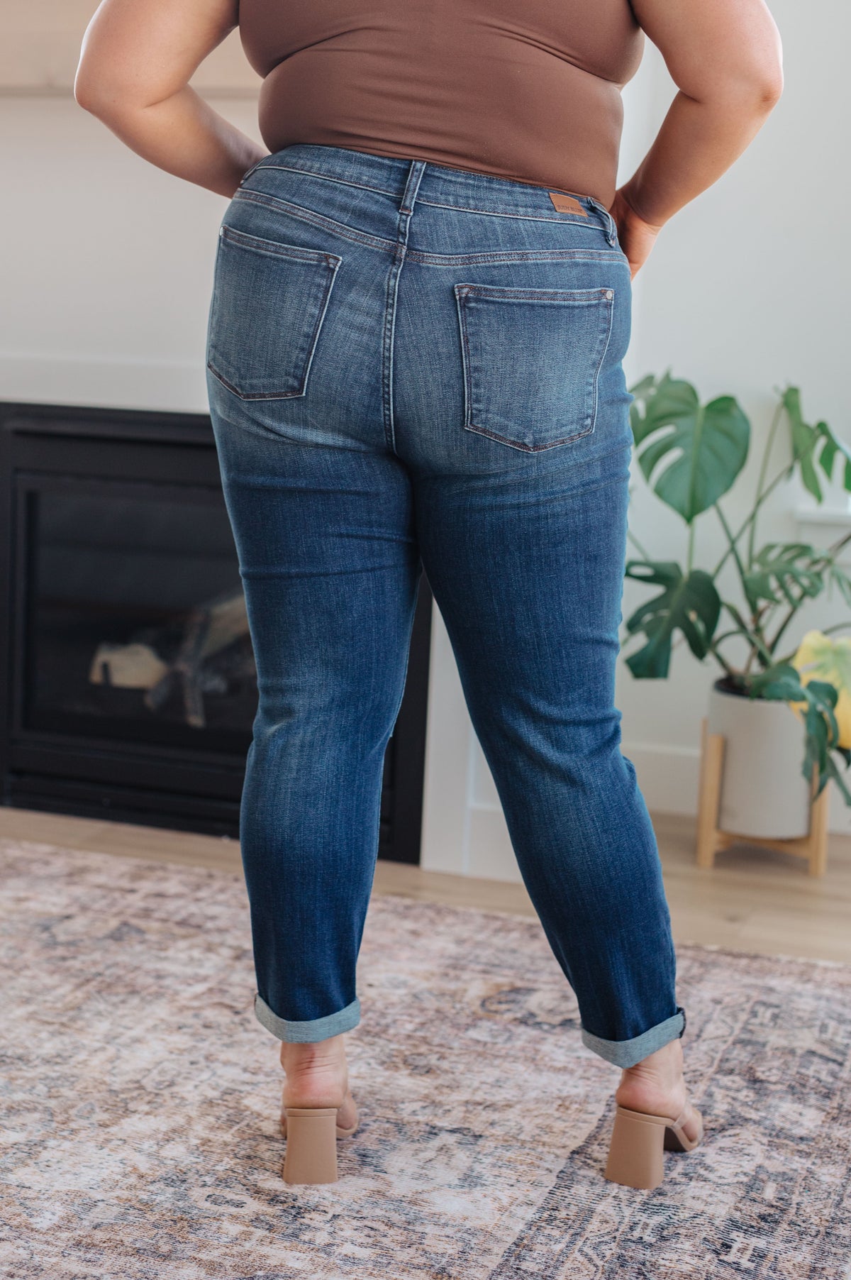 Amber Cuffed Slim Fit Dark Wash Jeans Womens