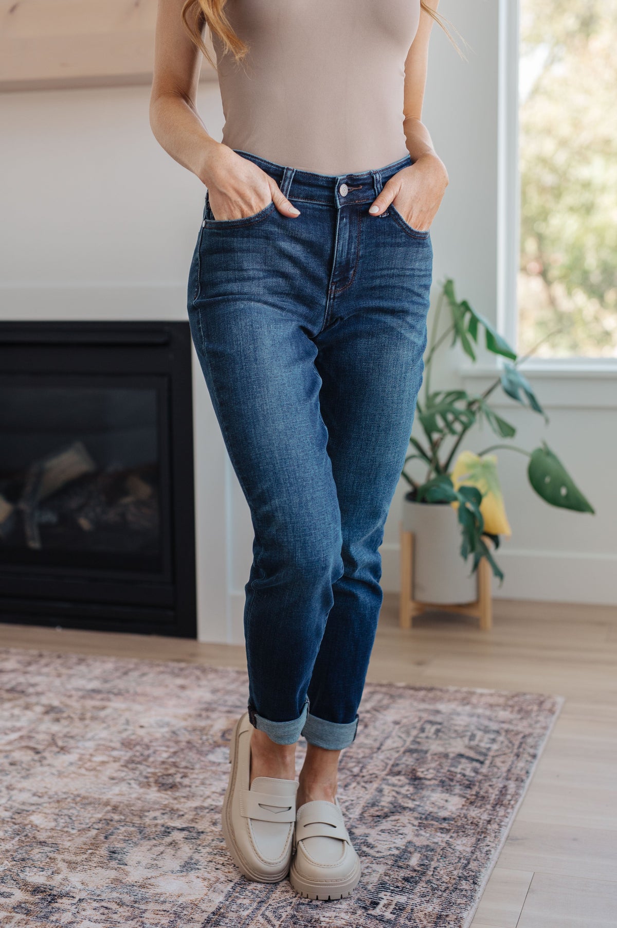 Amber Cuffed Slim Fit Dark Wash Jeans Womens