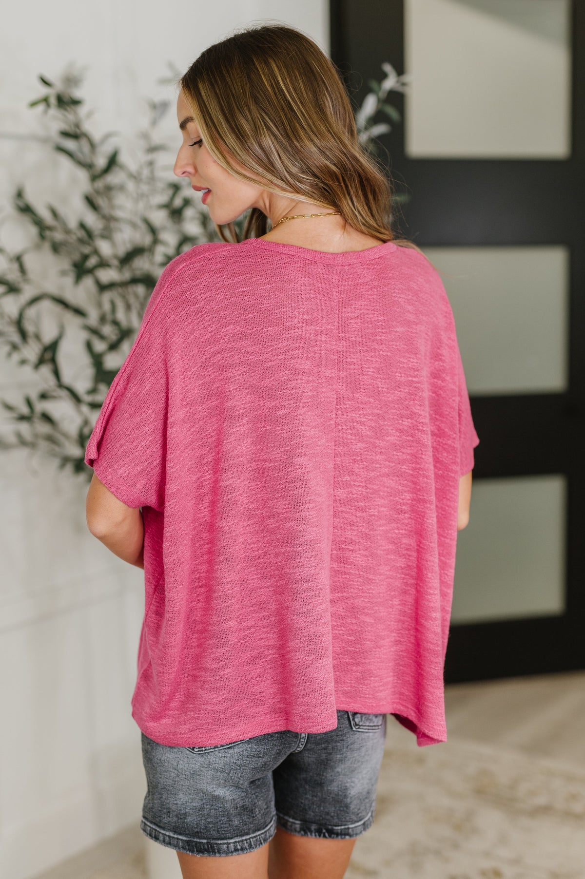 Zenana Basically Flowing Dolman Sleeve Top in Hot Pink Womens