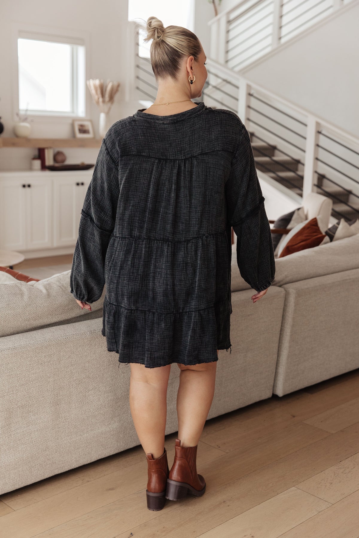 White Burch Borrowed Time Black Mineral Wash V-Neck Dress Dresses
