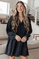 White Burch Borrowed Time Black Mineral Wash V-Neck Dress Dresses