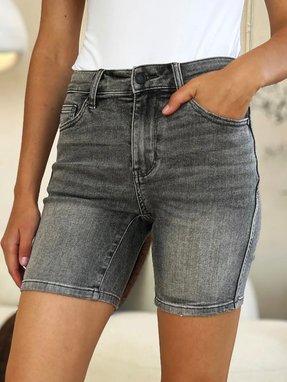 Judy Blue Grey High Waist Washed Denim Shorts GREY