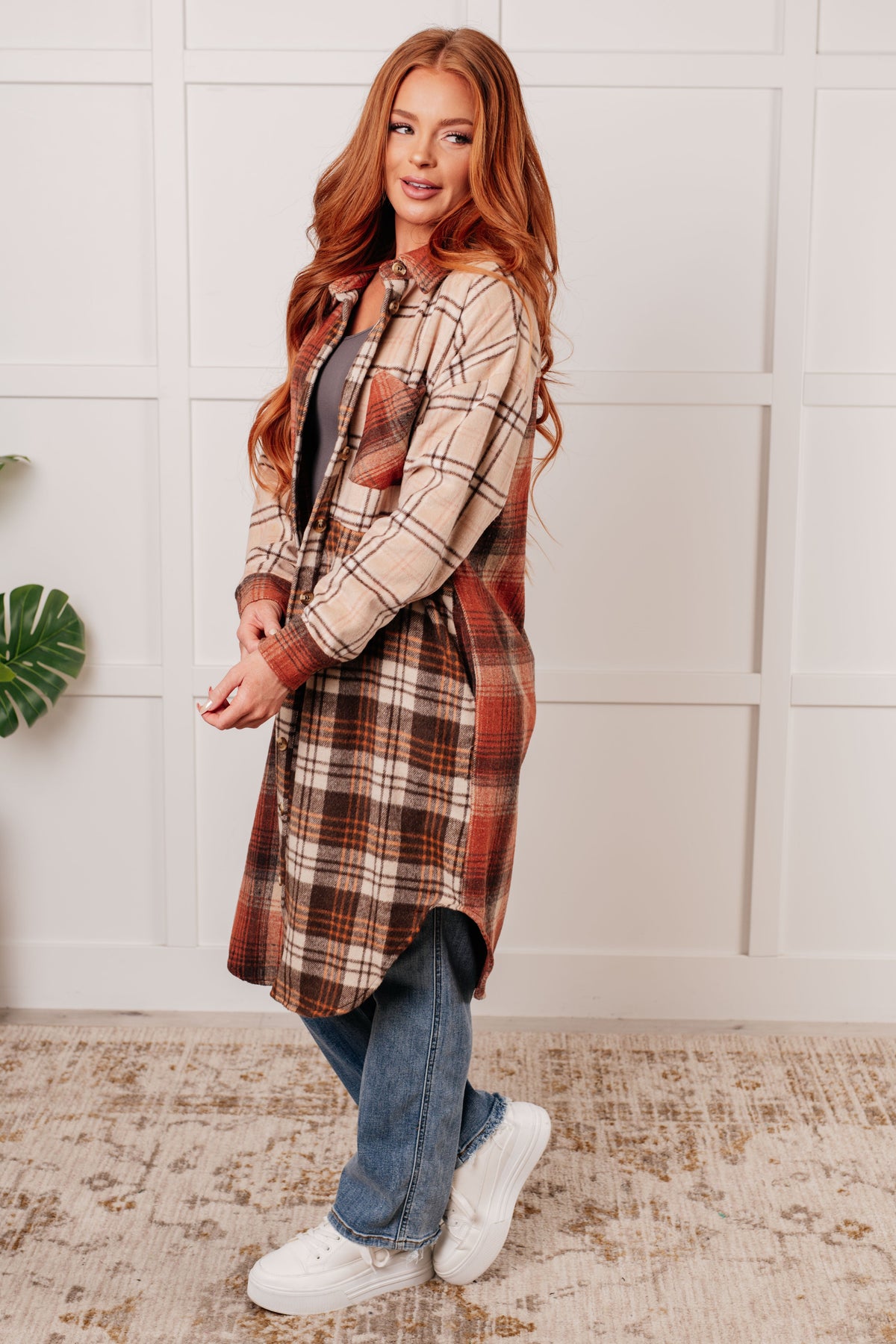 Haptics Cabin Fever Flannel Plaid Oversized Shacket Layers