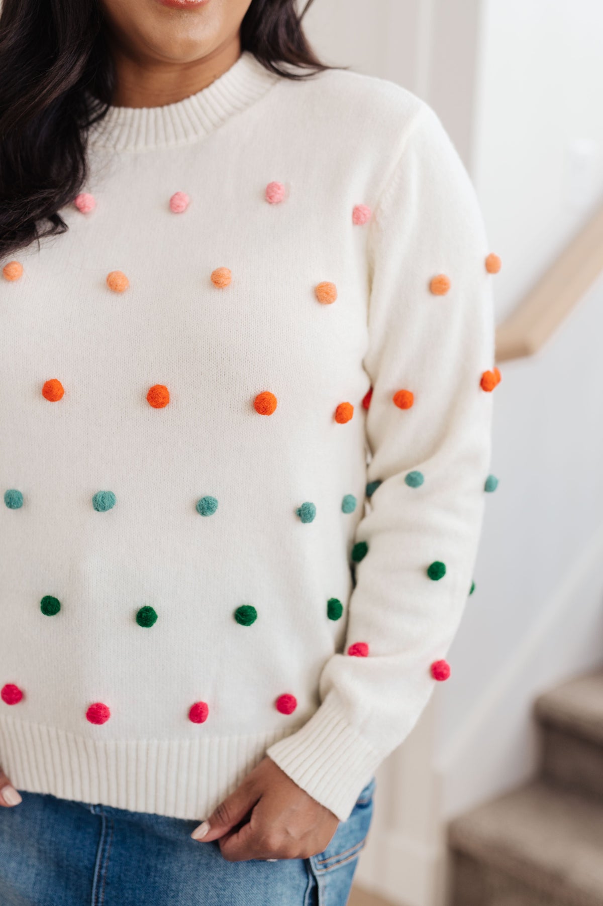 Jodifl Candy Buttons Pom Detail Ivory Sweater Shirts & Tops