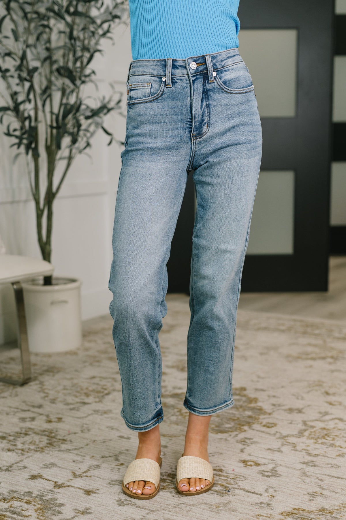 Carla High Waist Ankle Straight Jean in Break Through Blue 24W Jeans