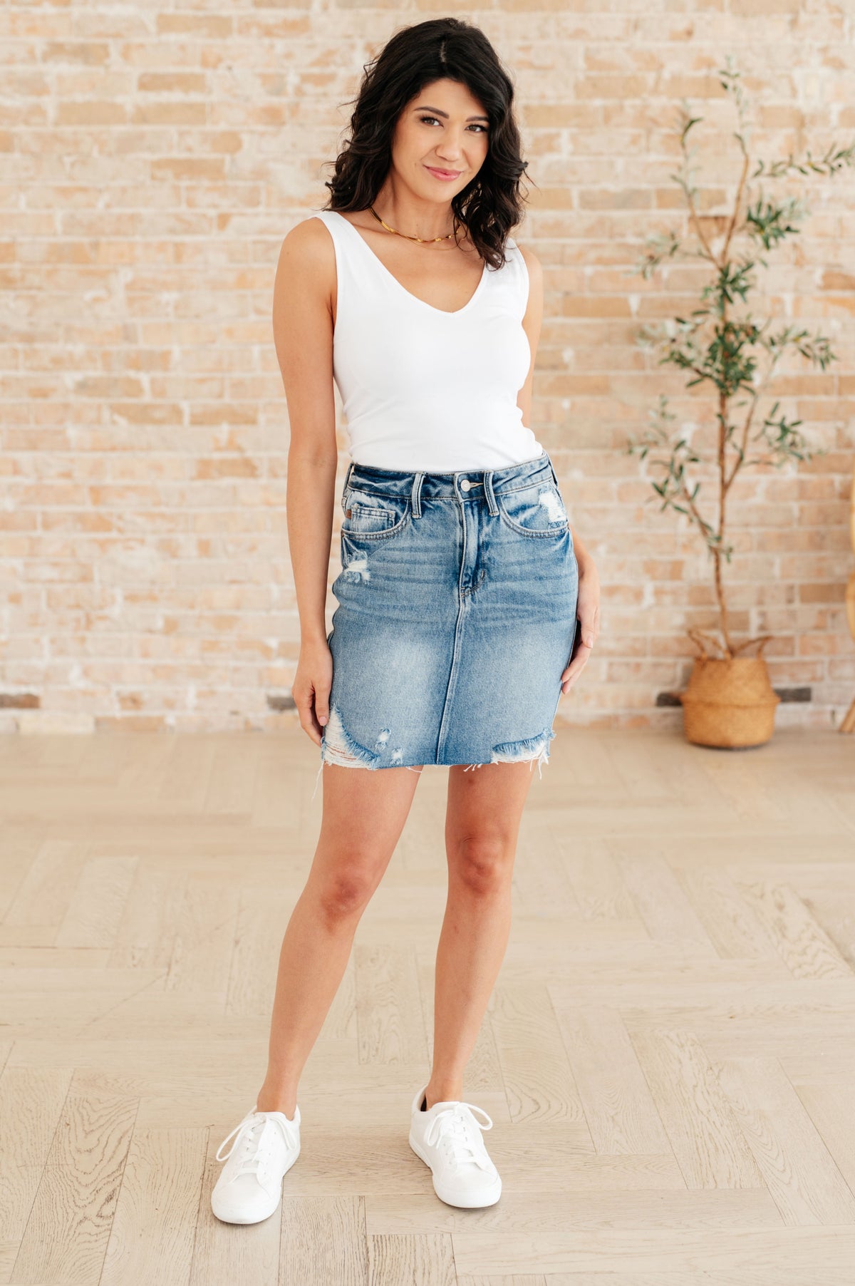Judy Blue Carol High Rise Rigid Magic Denim Skirt Denim