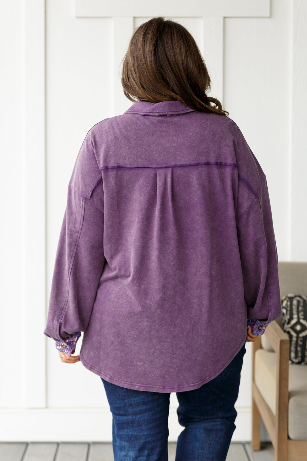 White Birch Chaos of Sequins Shacket in Purple Shirts & Tops