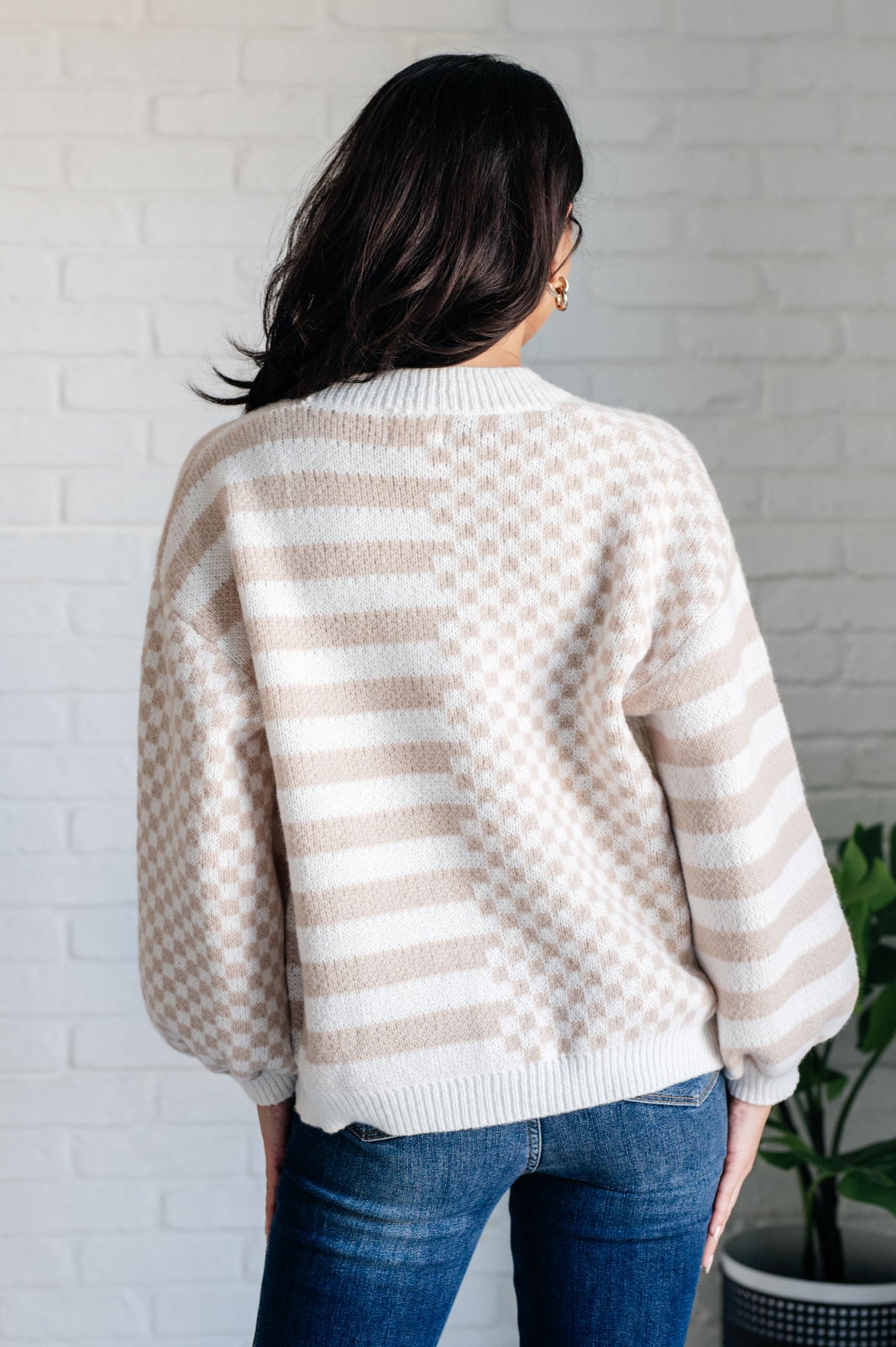 BiBi Check That Line Neutral Checkered and Stripped Cardigan Layers