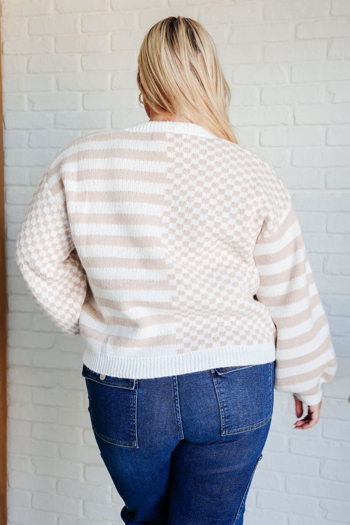 BiBi Check That Line Neutral Checkered and Stripped Cardigan Layers