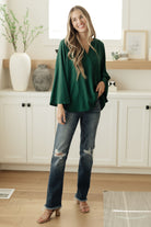 Jodifl Climb On V-Neck Blouse in Dark Green Blouses