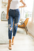 Judy Blue Colt High Rise Button Fly Distressed Boyfriend Jeans Womens