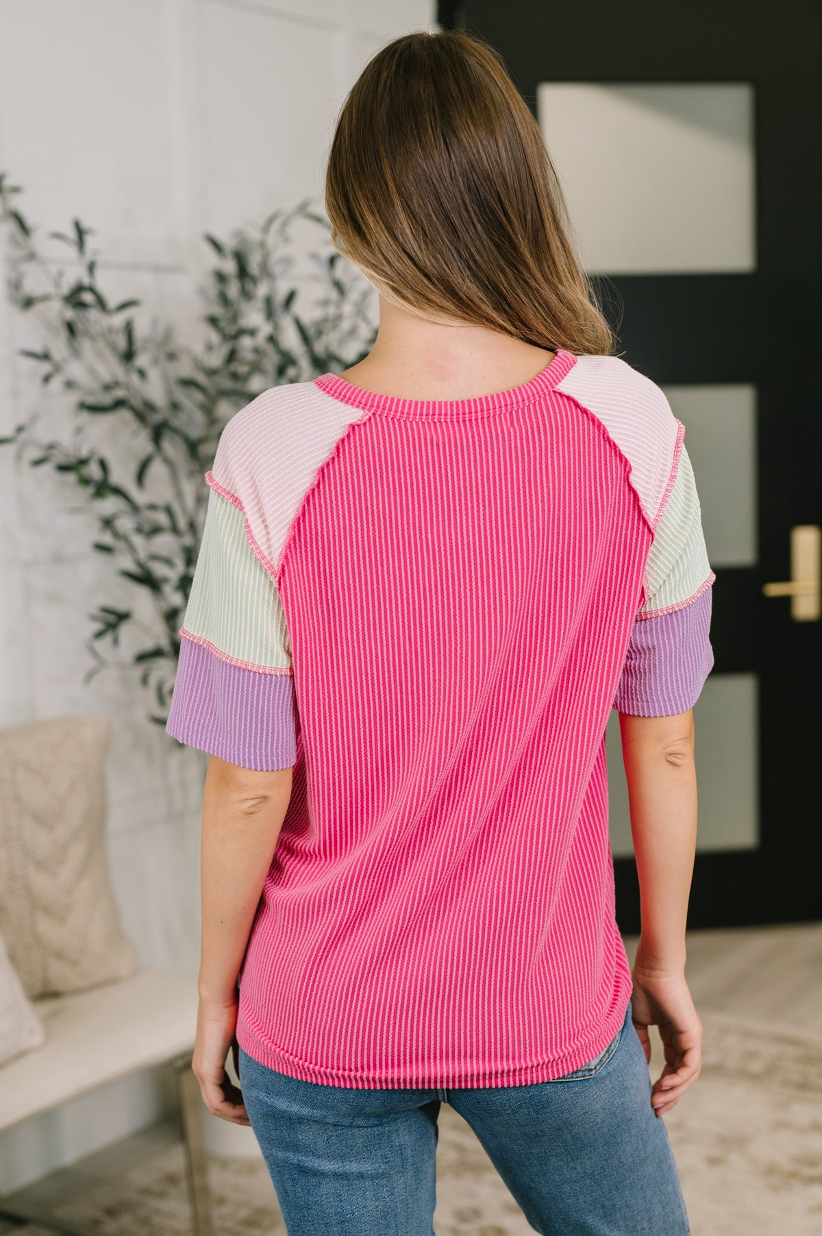 One Eleven North Cozy Collage Color Block Henley Top Tops