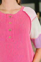 One Eleven North Cozy Collage Color Block Henley Top Tops