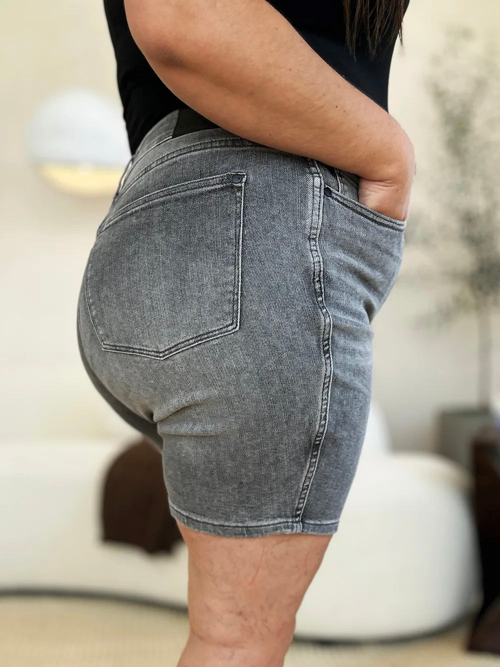 Judy Blue Grey High Waist Washed Denim Shorts
