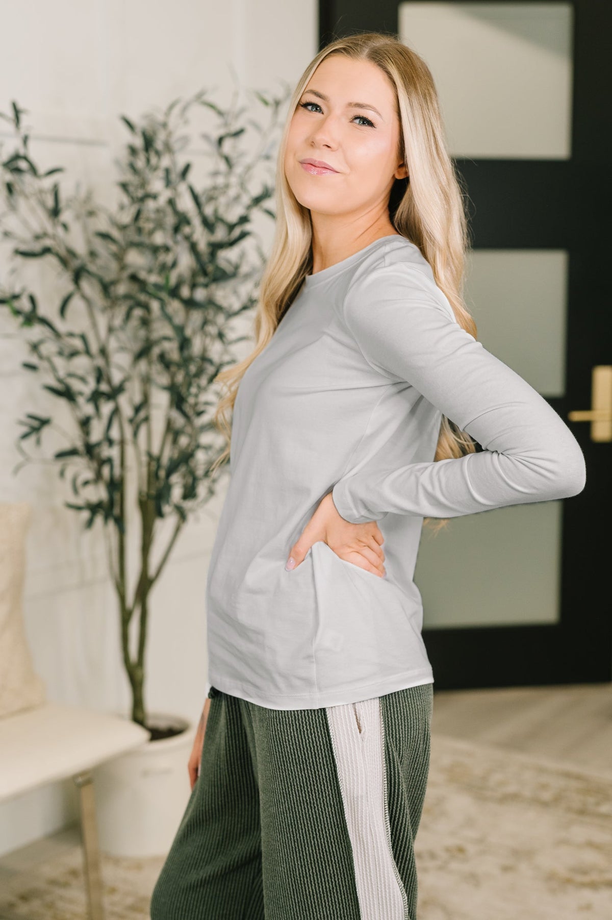 Zenana Down to the Basics Long Sleeve Top in Heathered Grey Tops