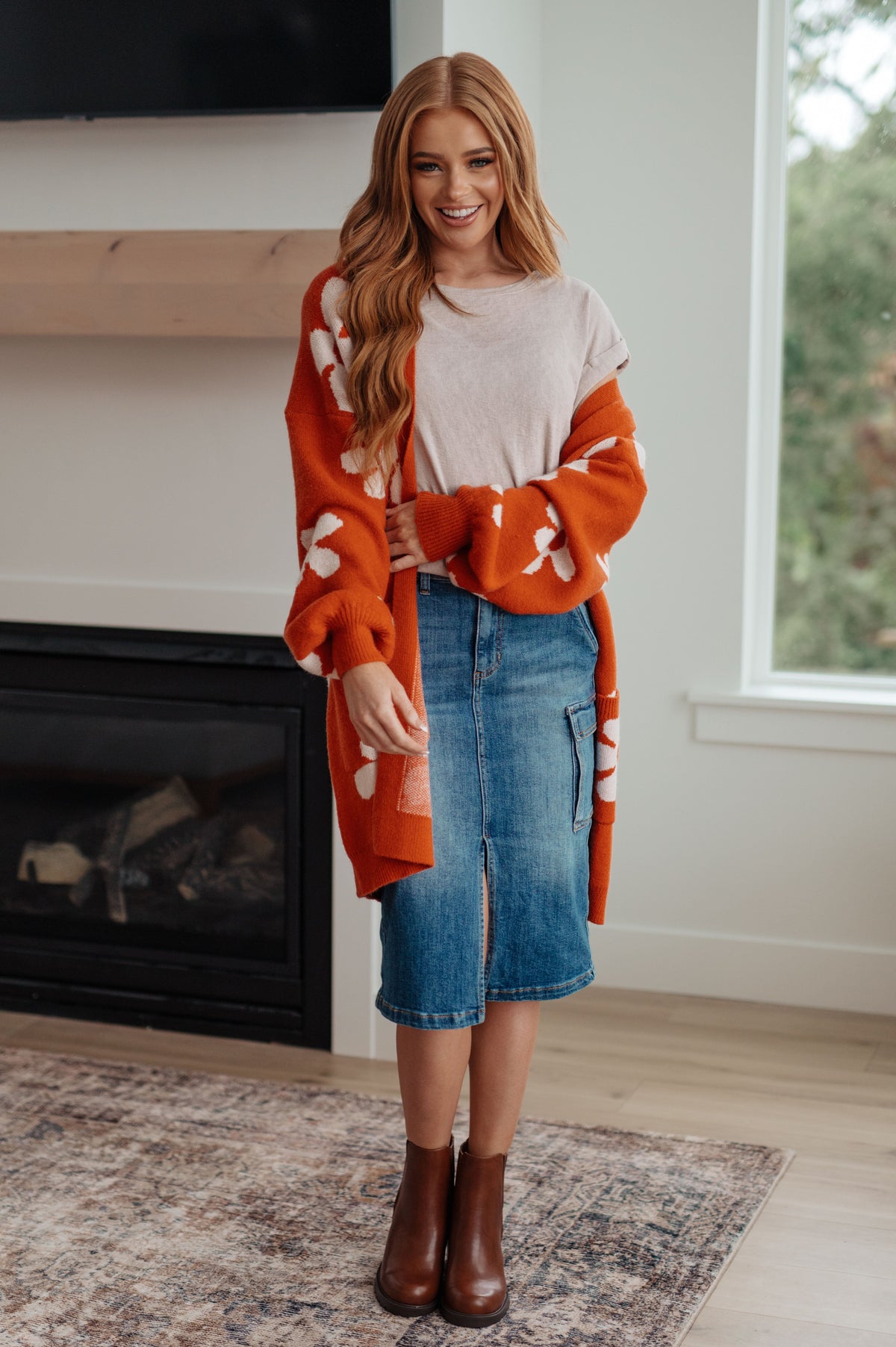 Jodifl Enough Anyways Floral Cardigan in Burnt Orange Cardigans
