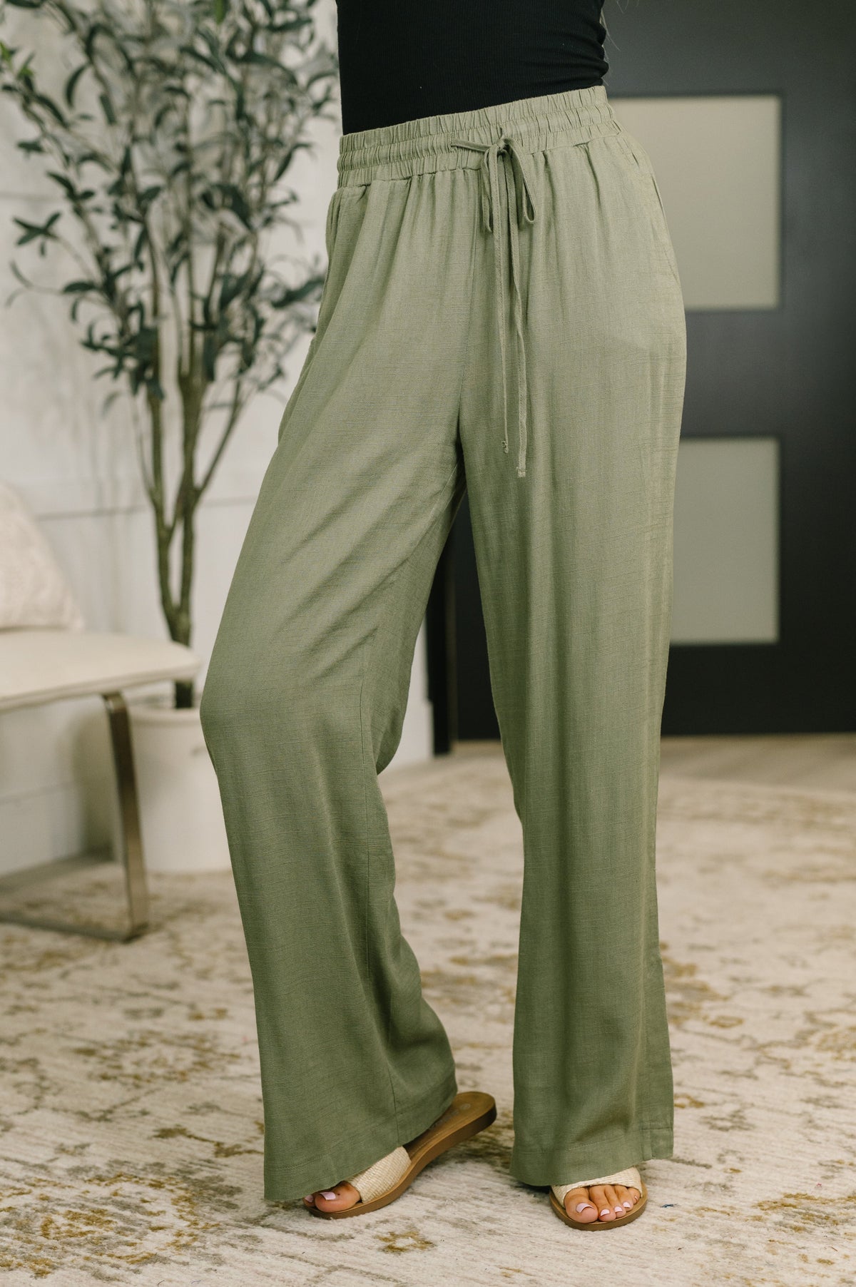 Zenana Essential Feeling Straight Leg Lounge Pants in Light in Olive Pants