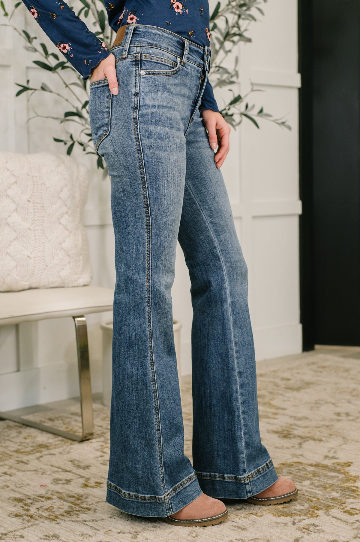 Eva High Waist Flare Tummy Control Double Button WB Jeans