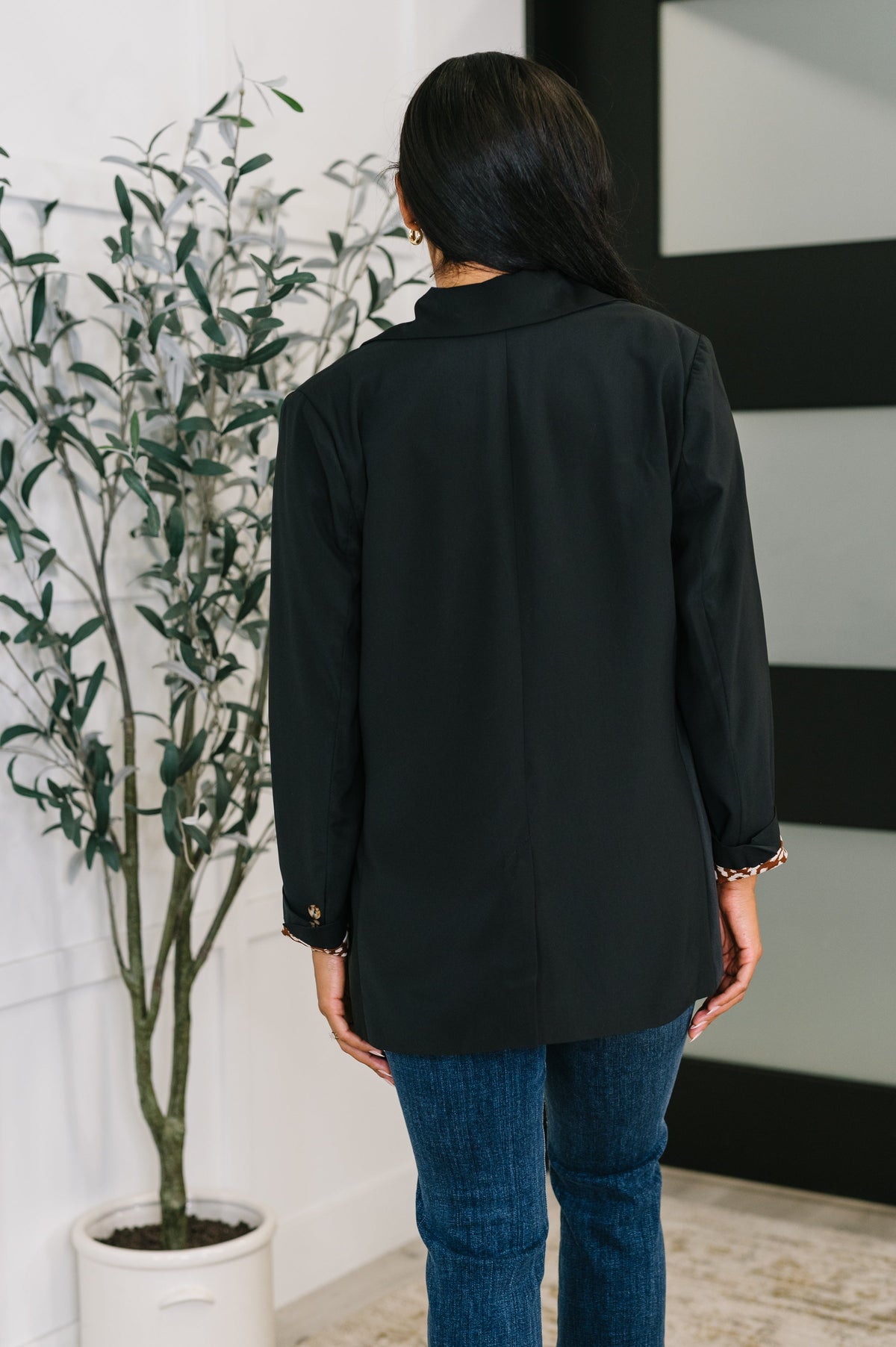Jodifl Every Day Blazer in Black with Leopard Accent Layers