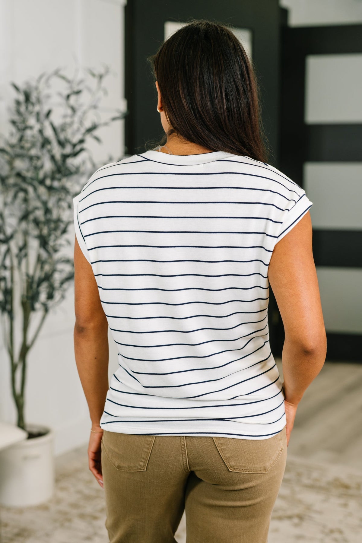 Haptics Everything In Between Striped Cap Sleeve Tee Womens