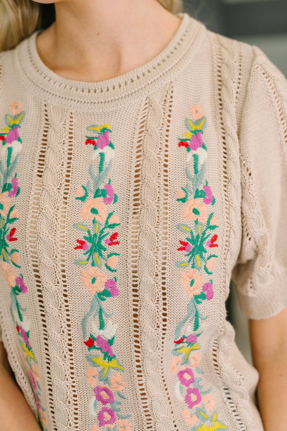 Haptics Feel so Fine Embroidered Knit Top Tops