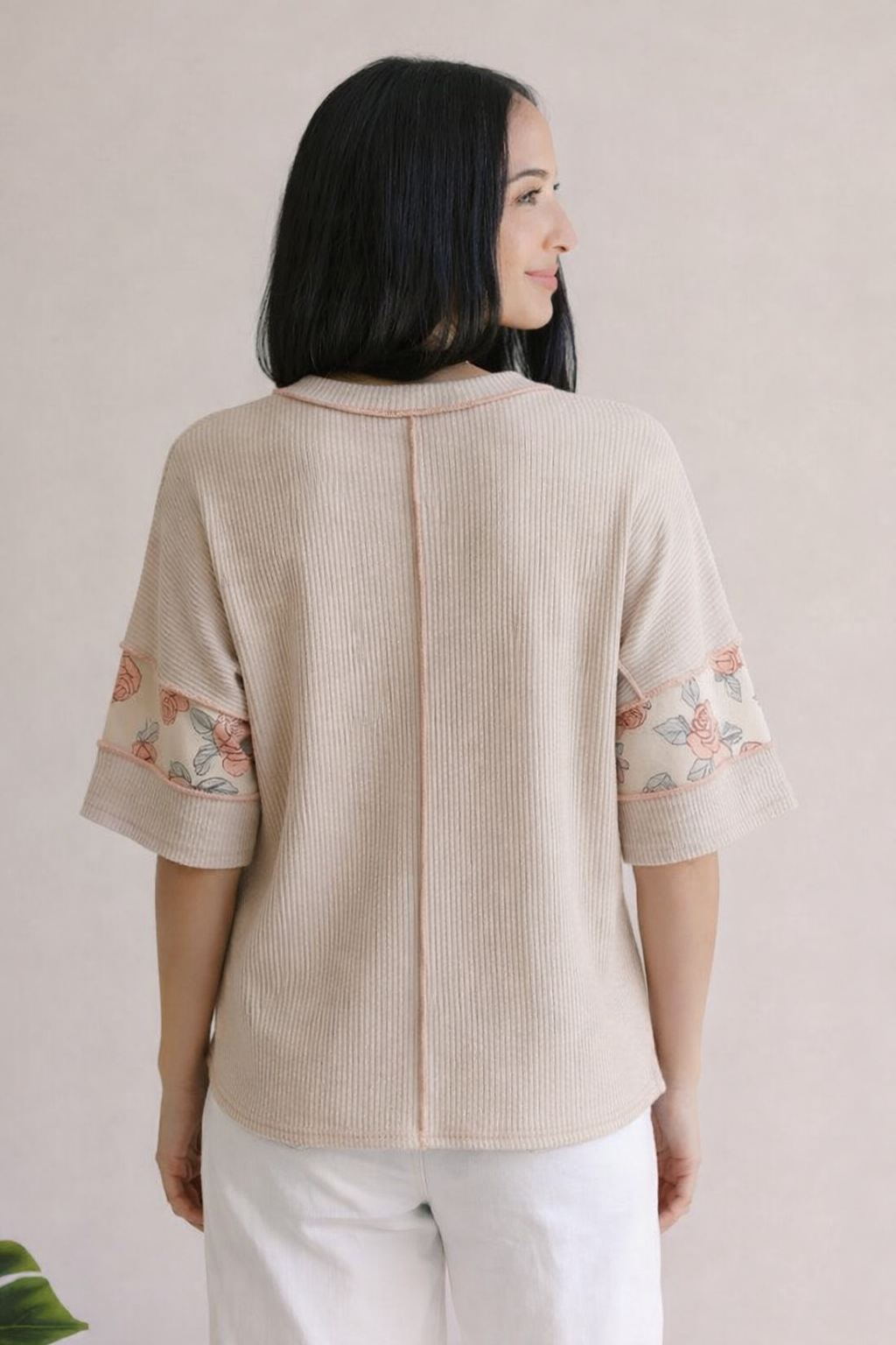 Haptics Floral Grove Comfort Wave Ribbed Top