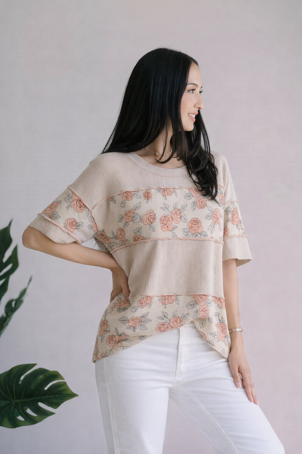 Haptics Floral Grove Comfort Wave Ribbed Top