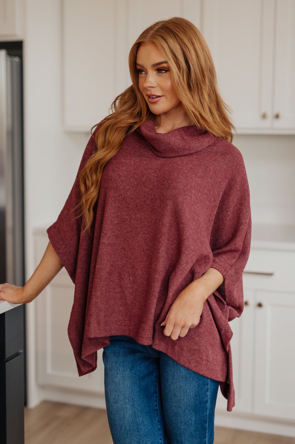 White Birch Forgive Me Cowl Neck Poncho Layers