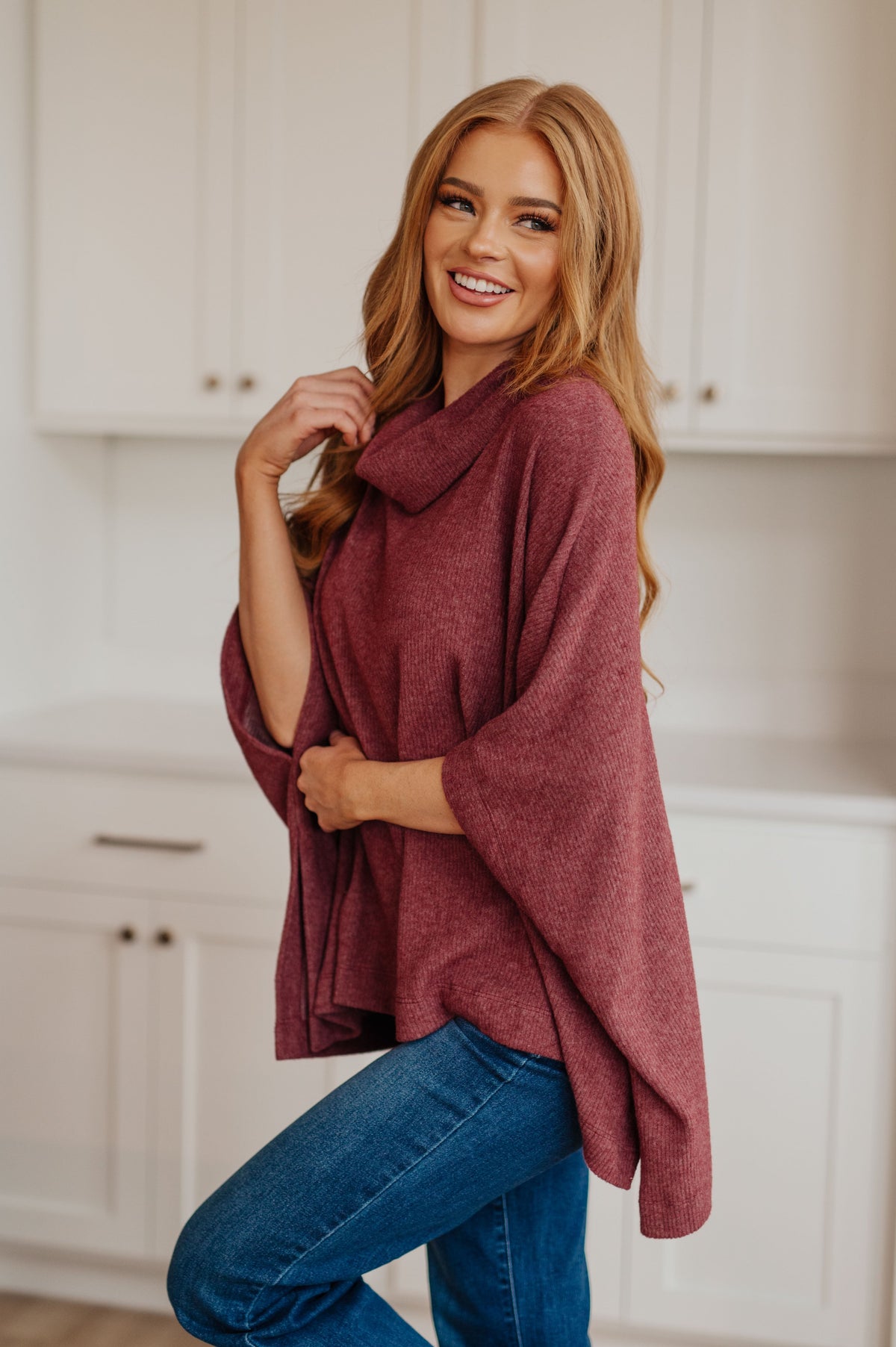 White Birch Forgive Me Cowl Neck Poncho Layers