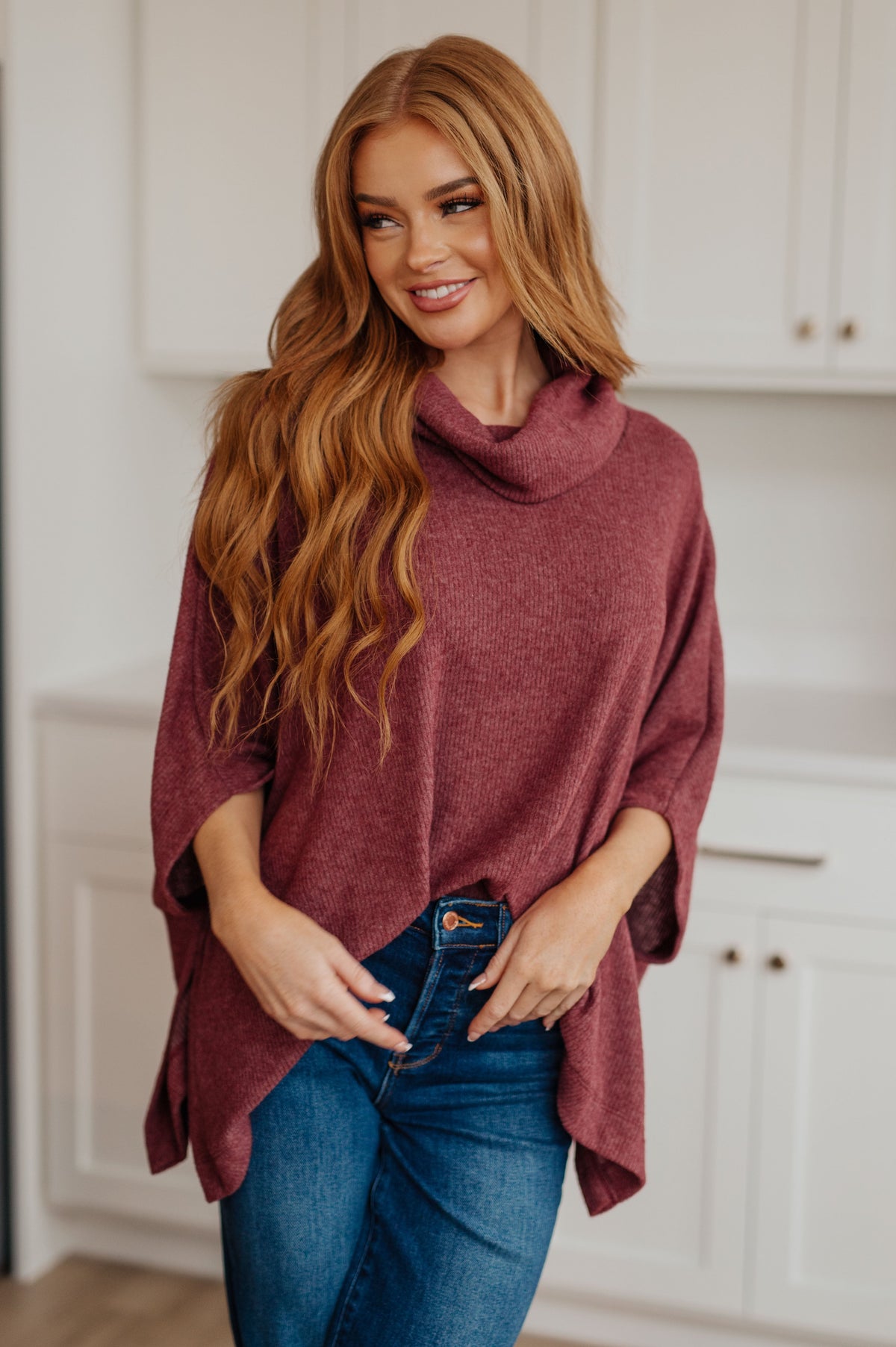 White Birch Forgive Me Cowl Neck Poncho Layers
