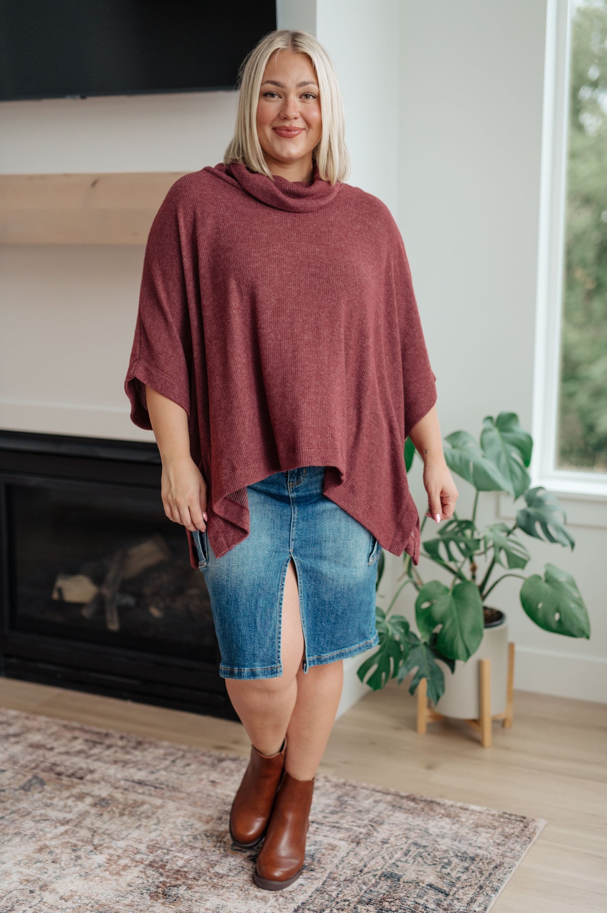 White Birch Forgive Me Cowl Neck Poncho Layers
