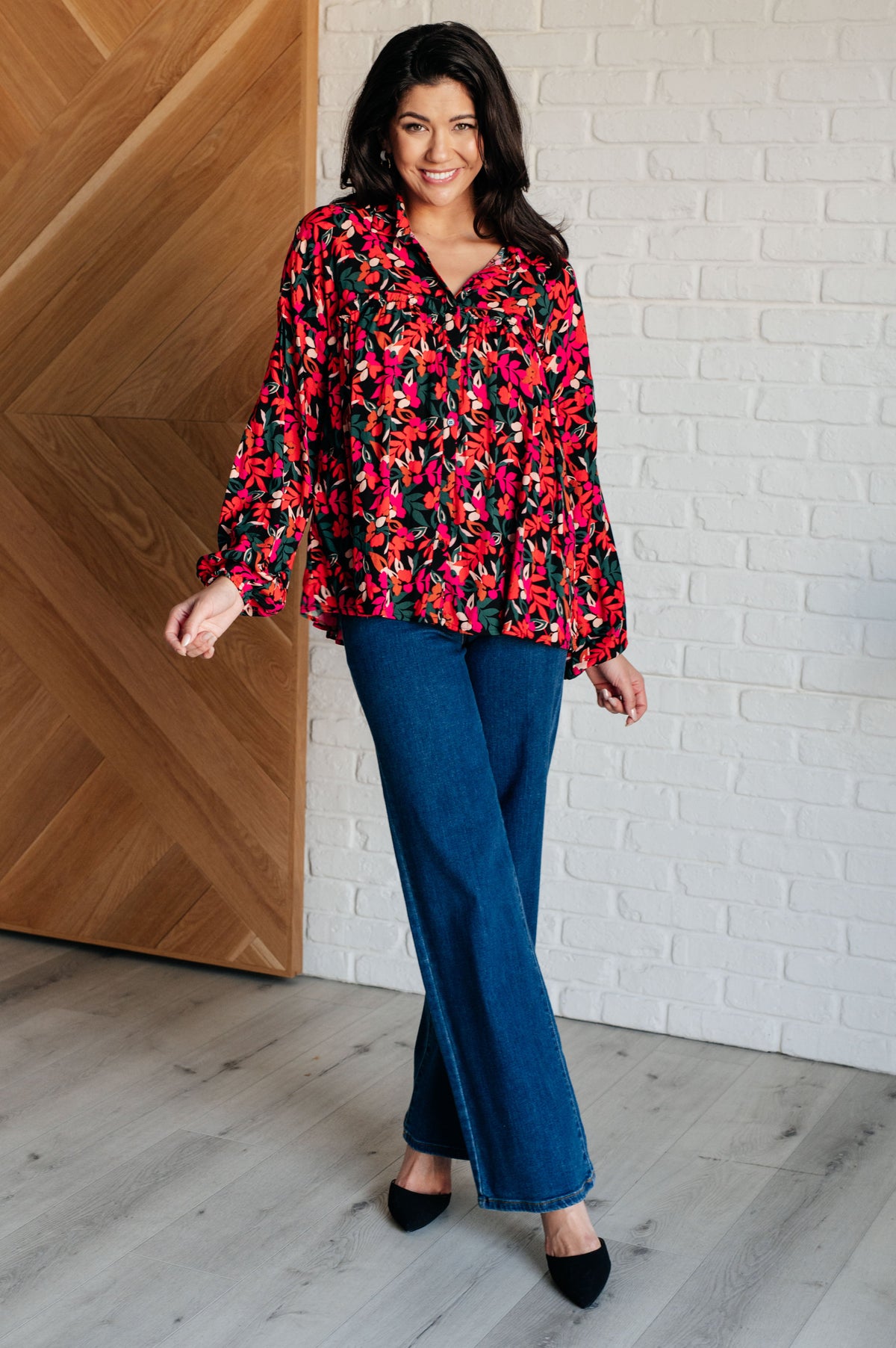 Andree By Unit Floral Francophile Ruffle Detail Button Up Blouses