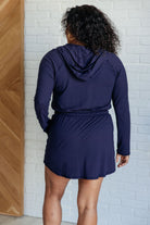 Rae Mode Getting Out Long Sleeve Hoodie Romper in Navy Jumpsuits & Rompers