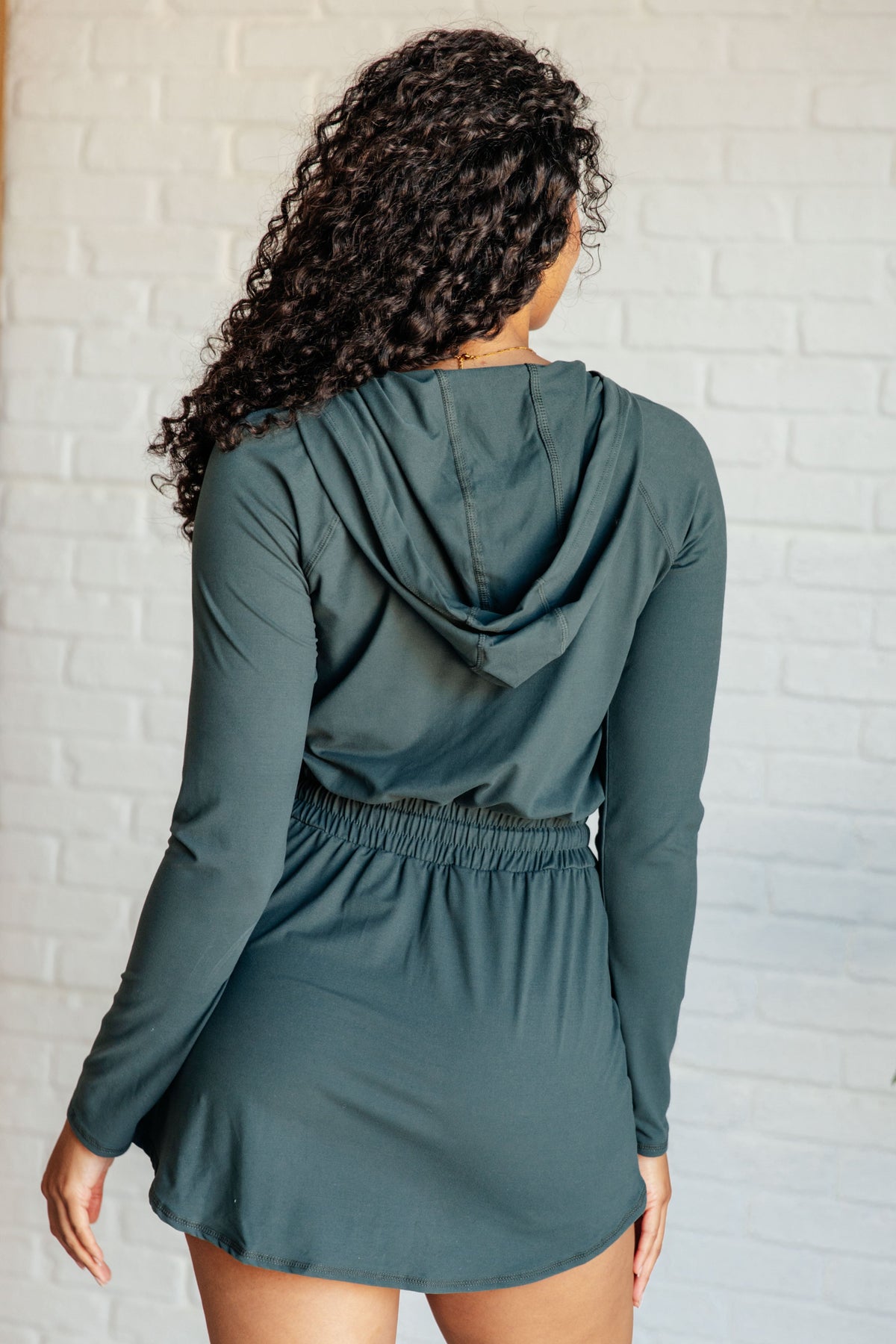 Rae Mode Getting Out Long Sleeve Hoodie Romper in Smoked Spruce Jumpsuits & Rompers