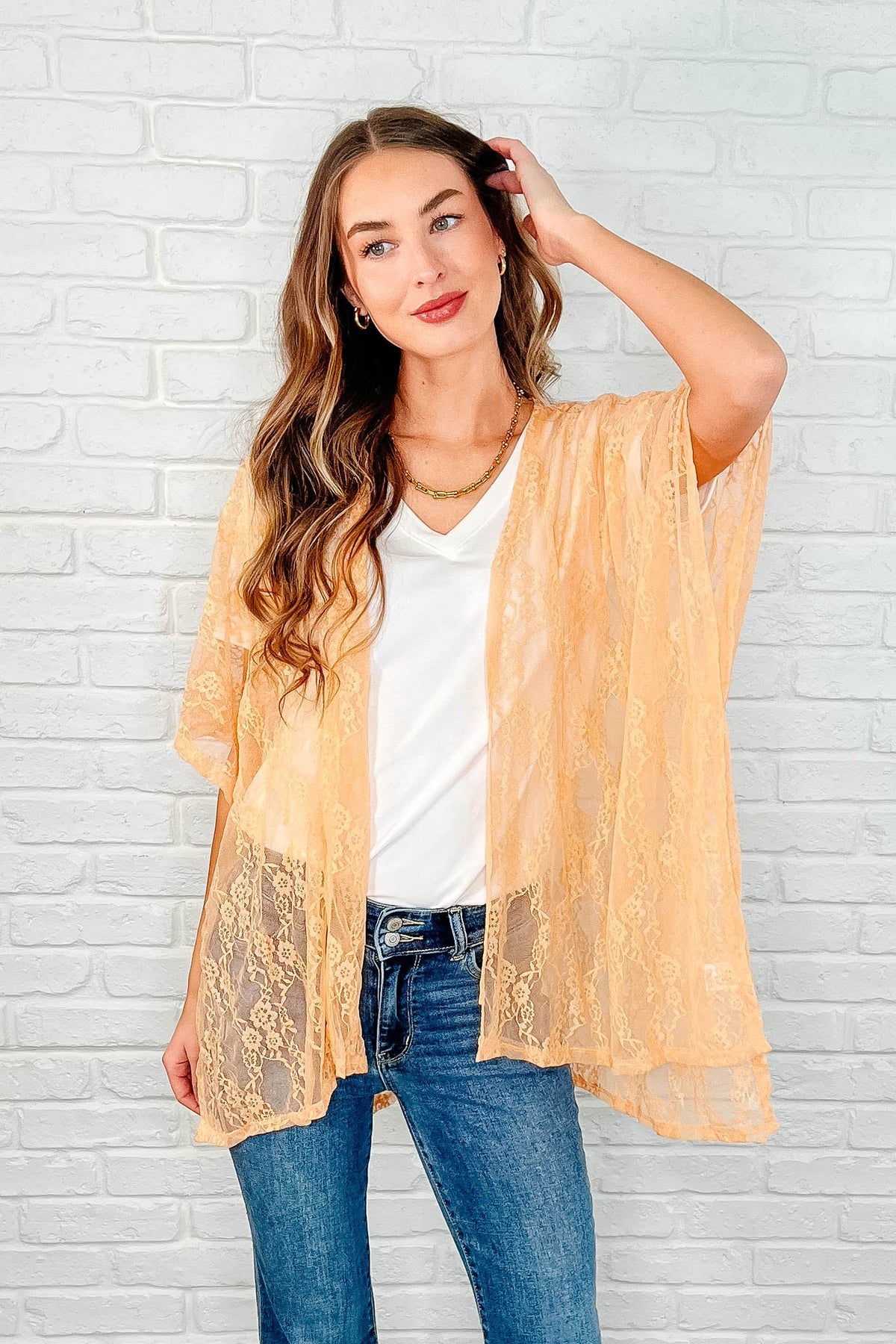 Andree By Unit Good Days Ahead Lace Kimono In Peach Layers